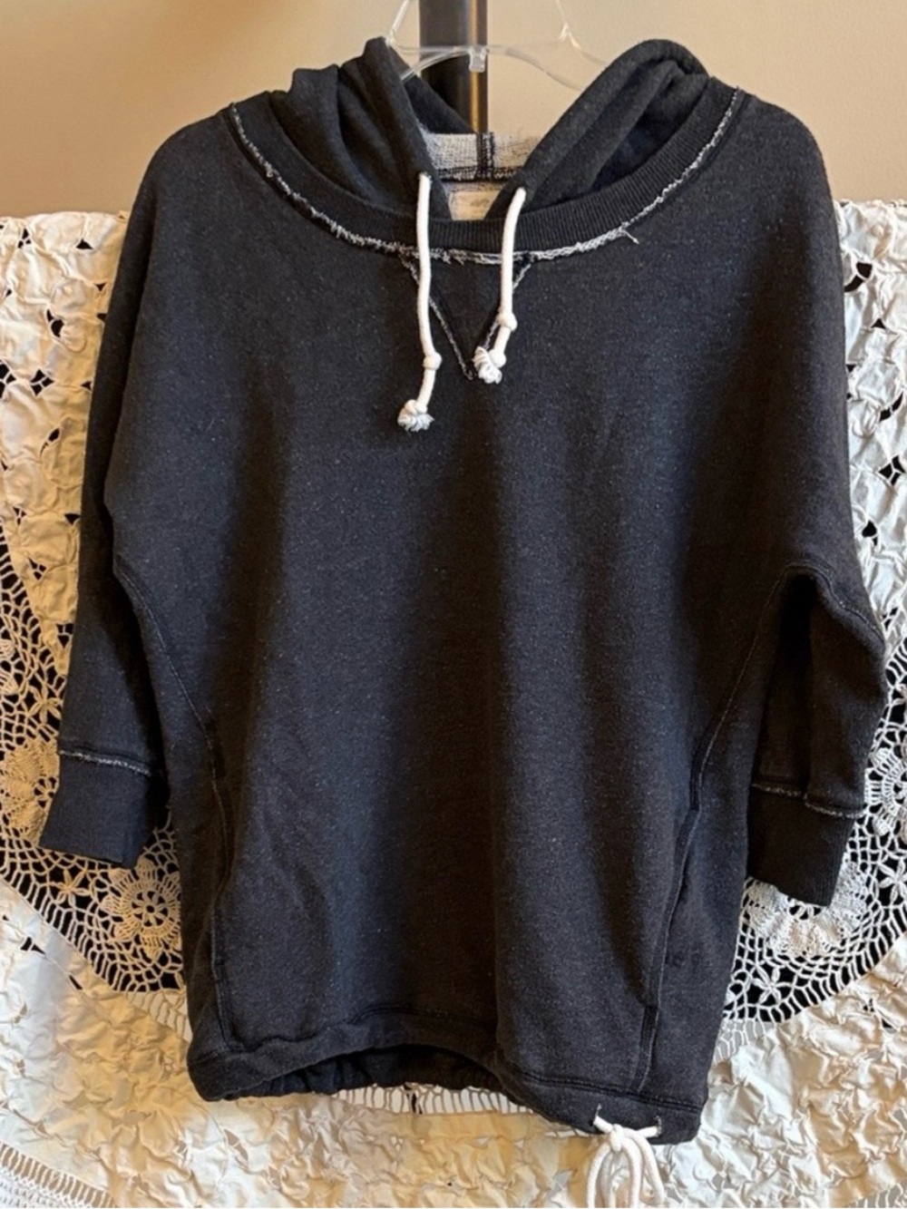 aerie Black and Cream Knit Hoodie